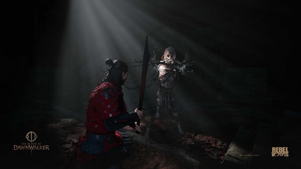 Coen standing in armor with a sword in official The Blood of Dawnwalker artwork screenshots.