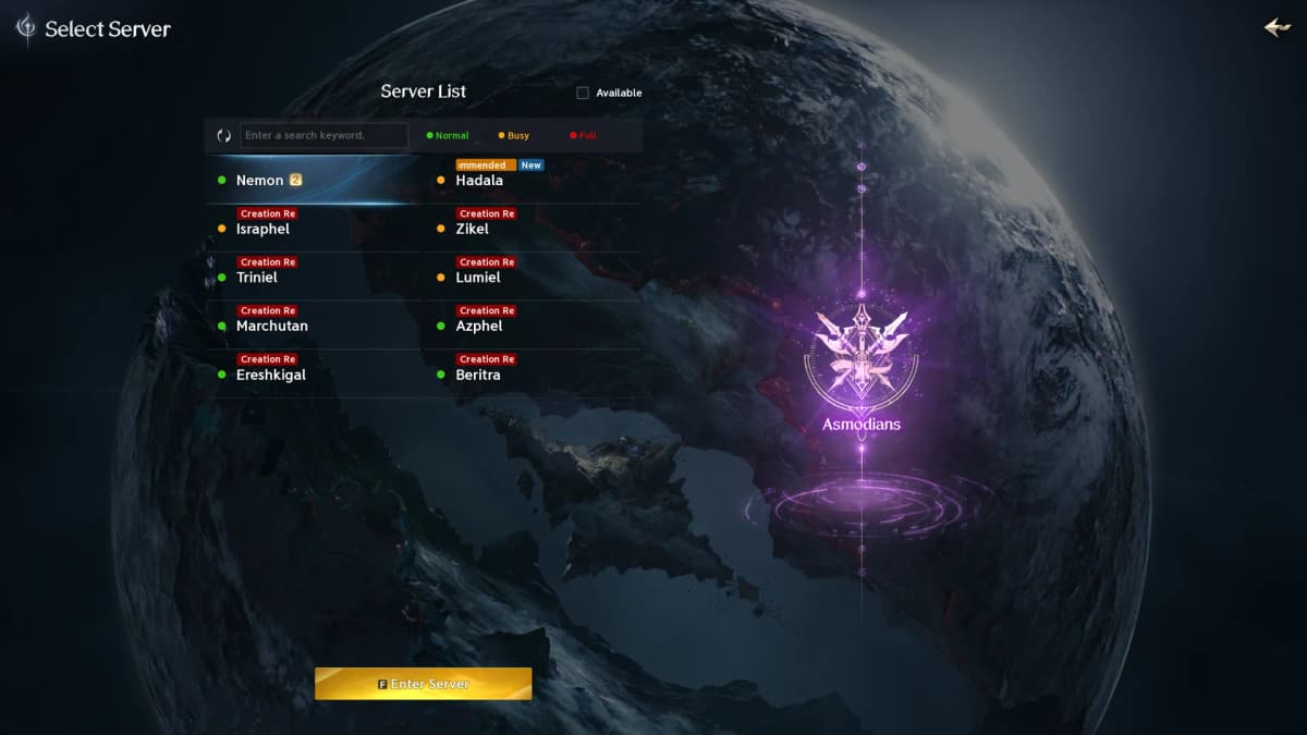 AION 2 select server user
