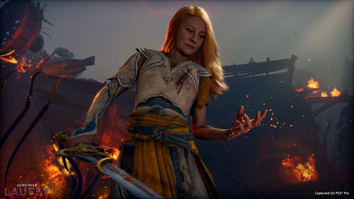 God of War Laufey promotional artwork featuring Faye, with preorder details for September 29 and the February 16, 2027 PS5 release date.