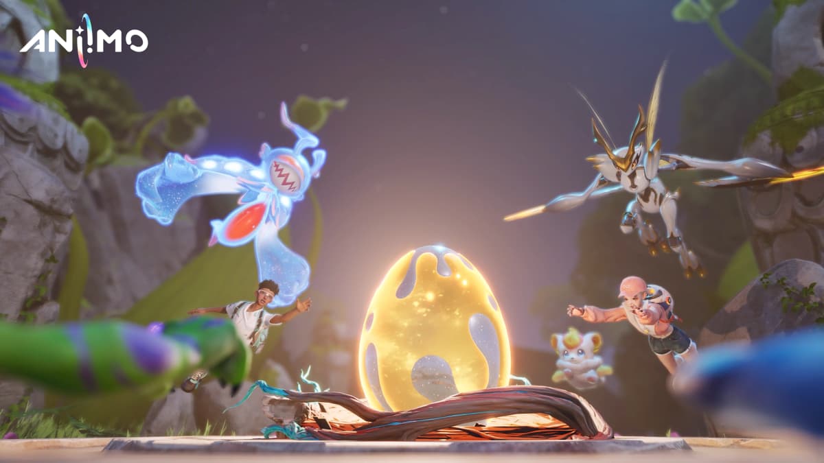 A Pathfinder standing with several Aniimo creatures in official Aniimo launch artwork.